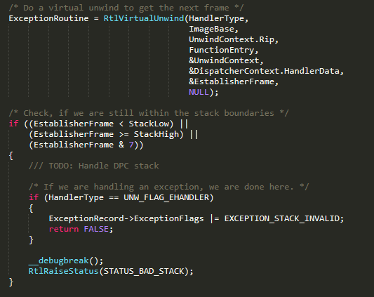 RtlVirtualUnwind getting exception handler