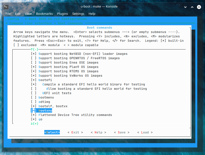 u-boot menu config with bootxnu option enabled