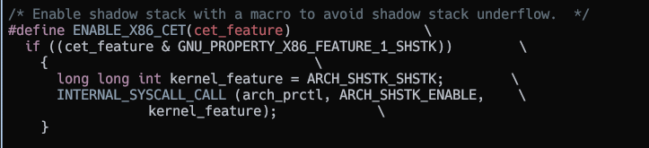 Macro that calls arch_prctl to enable CET