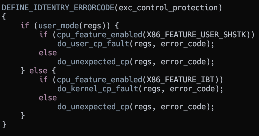 Control Protection exception handler