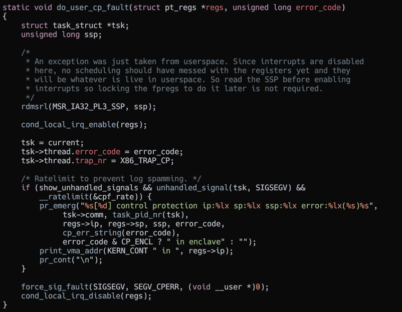 Userspace #CP exception handler